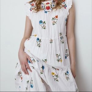 Zara Embroidered Floral Cottage Core Mini Dress